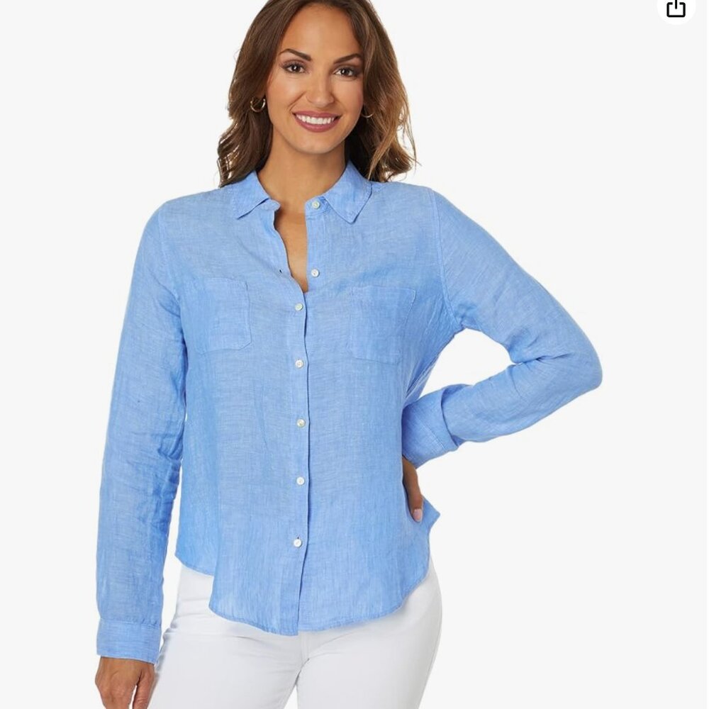 Lilly Pulitzer Sea View Linen Button Down (Beckon Blue)